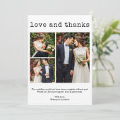 モダントレンディータイプライター文字結婚の3枚の写真 サンキューカード (スタンド正面)