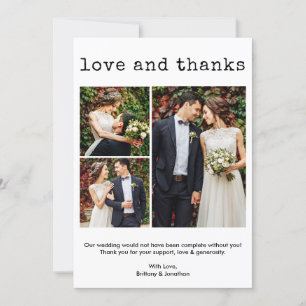 モダントレンディータイプライター文字結婚の3枚の写真 サンキューカード