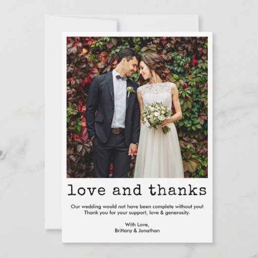 モダントレンディータイプライター文字結婚写真 サンキューカード (正面)