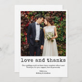 モダントレンディータイプライター文字結婚写真 サンキューカード (正面/裏面)