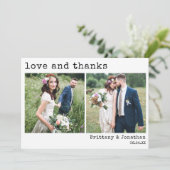 モダントレンディータイプライター文字2写真結婚の サンキューカード (スタンド正面)