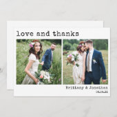 モダントレンディータイプライター文字2写真結婚の サンキューカード (正面/裏面)