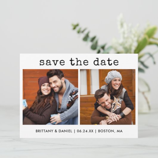 モダントレンディータイプライター文字2枚 セーブザデート (スタンド正面)