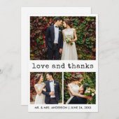 モダントレンディータイプライター文字3結婚写真 サンキューカード (正面/裏面)