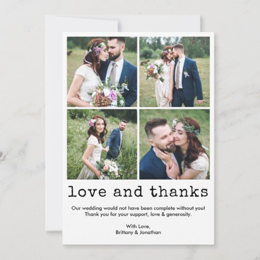 モダントレンディータイプライター文字4結婚写真 サンキューカード (正面)