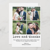 モダントレンディータイプライター文字4結婚写真 サンキューカード (正面/裏面)