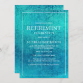 モダントレンディーティール(緑がかった色)ターコイズ退職パーティー 招待状 (正面/裏面)