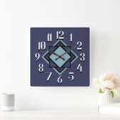 モダントレンディーネイビーライトブルーホワイトジオメトリック スクエア壁時計 (ホーム)