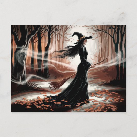 モダントレンディーハロウィンの森の魔女 ポストカード (正面)