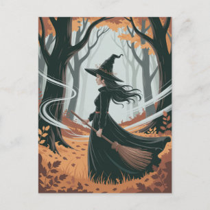モダントレンディーハロウィンの魔女の森 ポストカード
