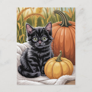 モダントレンディーハロウィンカボチャと黒猫 ポストカード