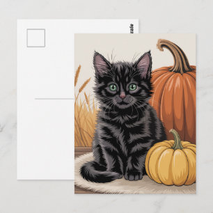 モダントレンディーハロウィンカボチャと黒猫 ポストカード