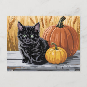モダントレンディーハロウィンカボチャと黒猫 ポストカード