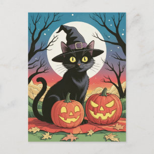 モダントレンディーハロウィンカボチャと黒猫 ポストカード