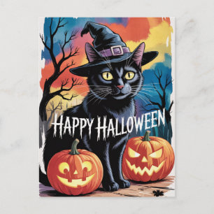 モダントレンディーハロウィンカボチャと黒猫 ポストカード