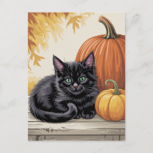 モダントレンディーハロウィンカボチャと黒猫 ポストカード
