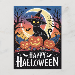 モダントレンディーハロウィンカボチャと黒猫 ポストカード