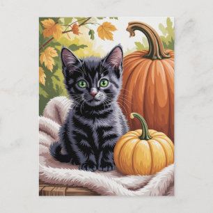 モダントレンディーハロウィンカボチャと黒猫 ポストカード