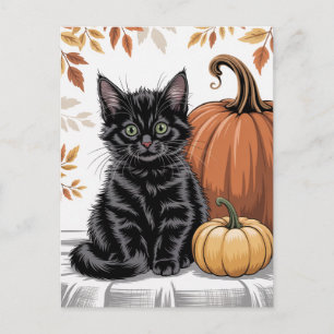 モダントレンディーハロウィンカボチャと黒猫 ポストカード