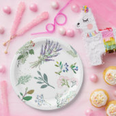 モダントレンディーハーブと葉の緑と白 ペーパープレート (パーティー)