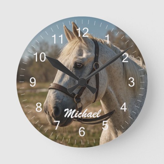 モダントレンディーパーソナライズされたフォト馬好き ラウンド壁時計 (正面)