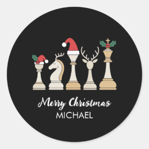 モダントレンディーパーソナライズドチェスパズルクリスマス ラウンドシール