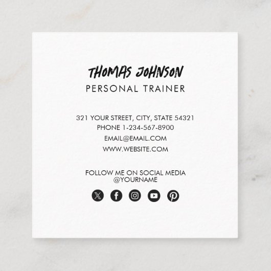 モダントレンディーパーソナルトレーナーフィットネス写真 スクエア名刺 (裏面)