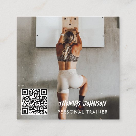 モダントレンディーパーソナルトレーナーフィットネス写真 スクエア名刺 (正面)
