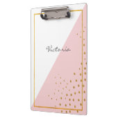 モダントレンディーピンクの金ゴールドドットあなたの名前を追加 クリップボード (左)