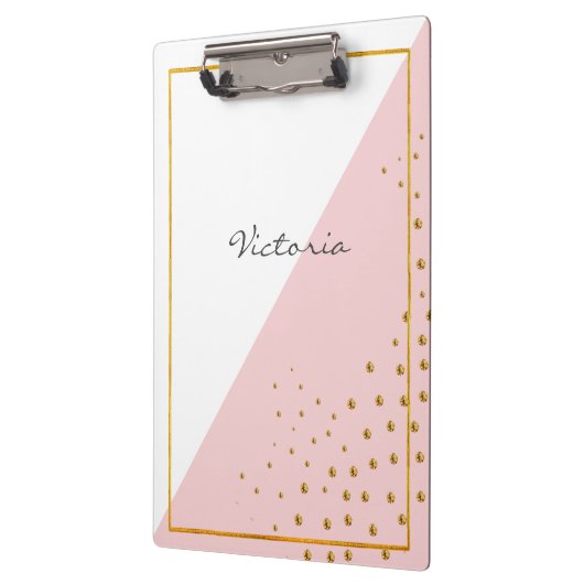 モダントレンディーピンクの金ゴールドドットあなたの名前を追加 クリップボード (左)