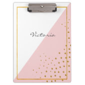 モダントレンディーピンクの金ゴールドドットあなたの名前を追加 クリップボード (正面)