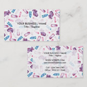 モダントレンディーピンクティール（緑がかった色）水色結晶 名刺 (正面/裏面)