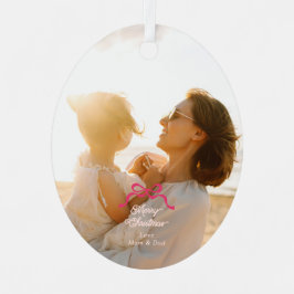 モダントレンディーピンクレトロボウズ写真クリスマス メタルオーナメント