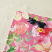 モダントレンディーピンクローズフローラ水彩色 ビーチタオル (インサイチュ)