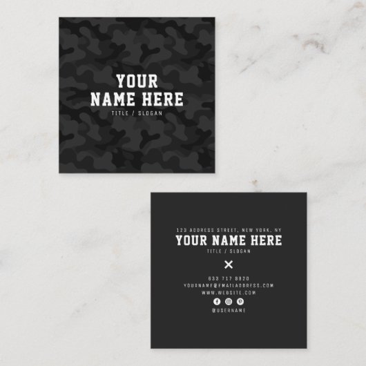 モダントレンディーファッションブラック迷彩柄パターン設計者 スクエア名刺 (正面/裏面)