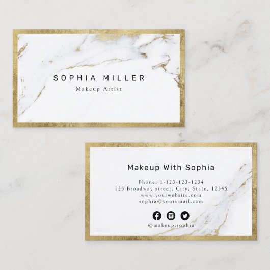 モダントレンディーフェイク金ゴールド大理石メイクアップアーティスト 名刺 (正面/裏面)