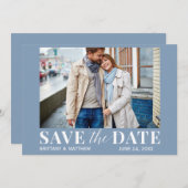 モダントレンディーフォトほこりっぽい青 セーブザデート (正面/裏面)