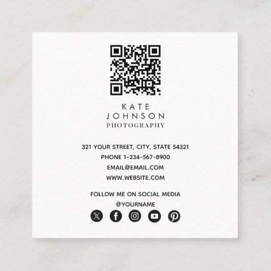 モダントレンディーフルフォト白黒写真 スクエア名刺 (裏面)