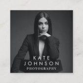 モダントレンディーフルフォト白黒写真 スクエア名刺 (正面)