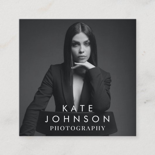 モダントレンディーフルフォト白黒写真 スクエア名刺 (正面)