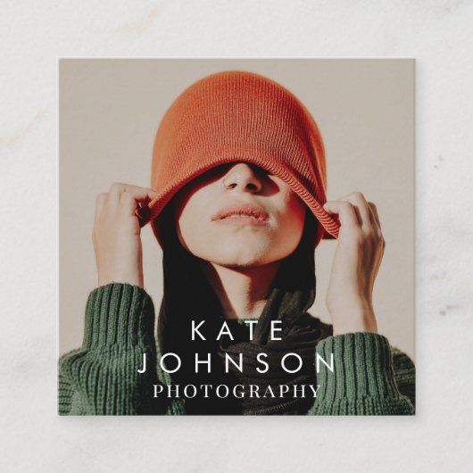 モダントレンディーフルフォトQRコードソーシャルメディア スクエア名刺 (正面)