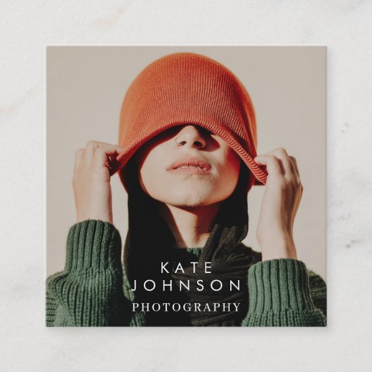 モダントレンディーフルフォトQRコードソーシャルメディア スクエア名刺 (正面)