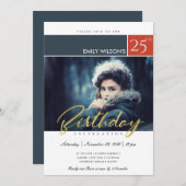 モダントレンディーブラシスクリプトPHOTO ANY AGE誕生日 招待状 (正面/裏面)