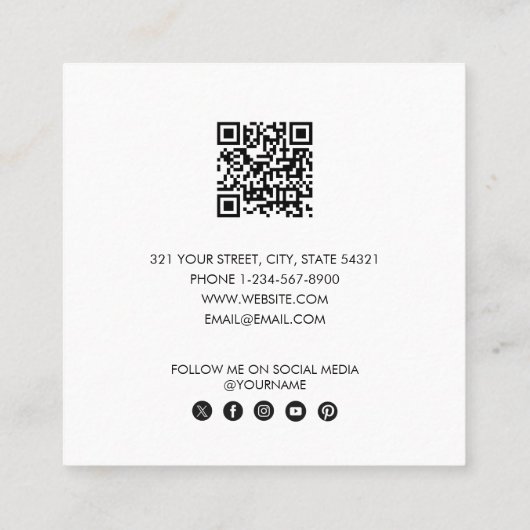 モダントレンディーブラックソーシャルメディアQRコード スクエア名刺 (裏面)