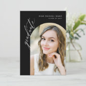 モダントレンディーブラック写真卒業パーティー 招待状 (スタンド正面)