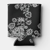モダントレンディーブラック&ホワイトレースパターン 缶クーラー (正面)