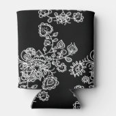 モダントレンディーブラック&ホワイトレースパターン 缶クーラー (裏面)