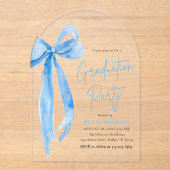 モダントレンディーブルーエレガントボウ卒業アーチ アクリル招待状 (正面)