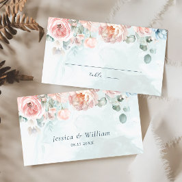 モダントレンディーブルーバラ結婚ズ プレイスカード