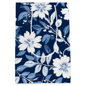 モダントレンディーブルーホワイトチャイノワジェリーフラワーパーティー ミディアムペーパーバッグ (裏面)